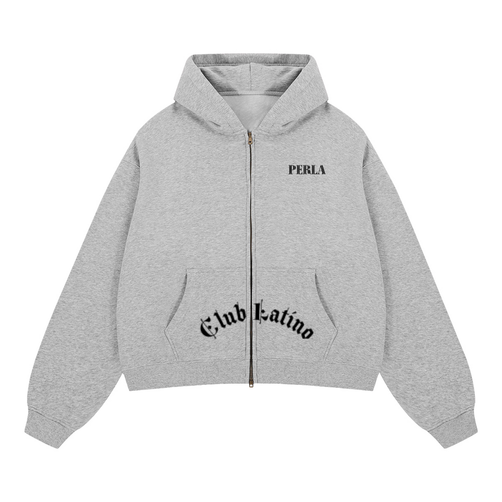 CLP Pocket Logo- Unisex Boxy Cropped Zip-up Hoodie