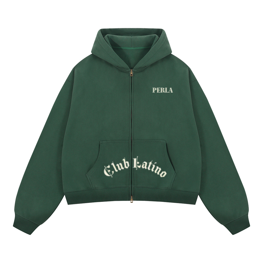 CLP Pocket Logo- Unisex Boxy Cropped Zip-up Hoodie