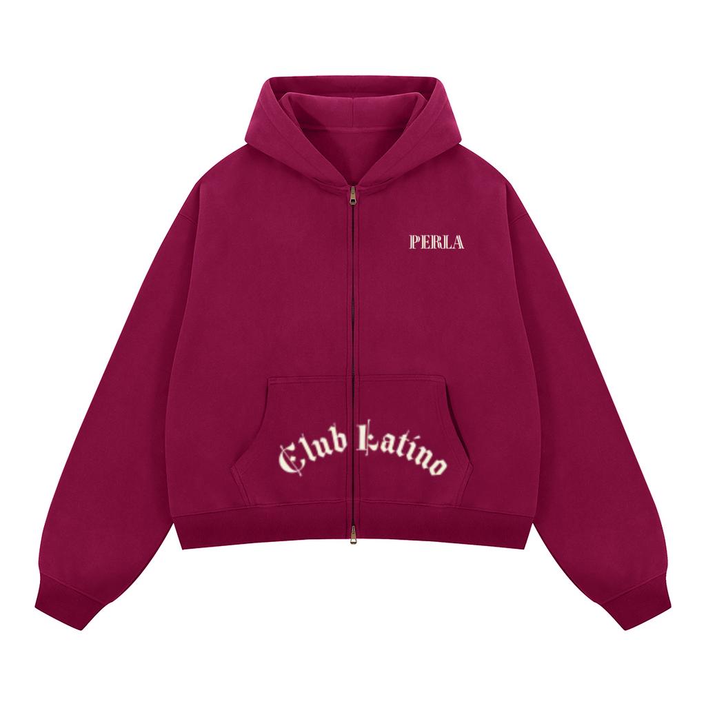 CLP Pocket Logo- Unisex Boxy Cropped Zip-up Hoodie