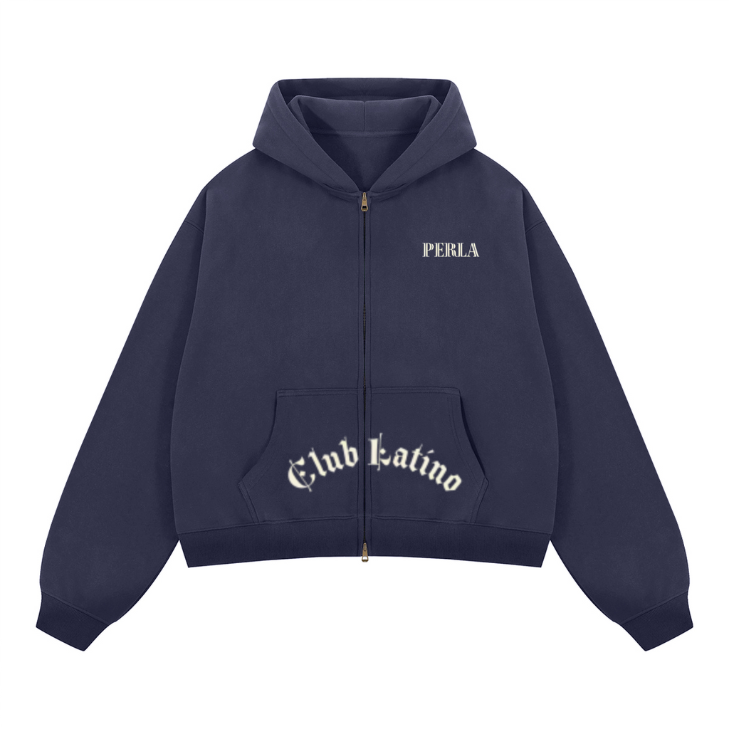 CLP Pocket Logo- Unisex Boxy Cropped Zip-up Hoodie