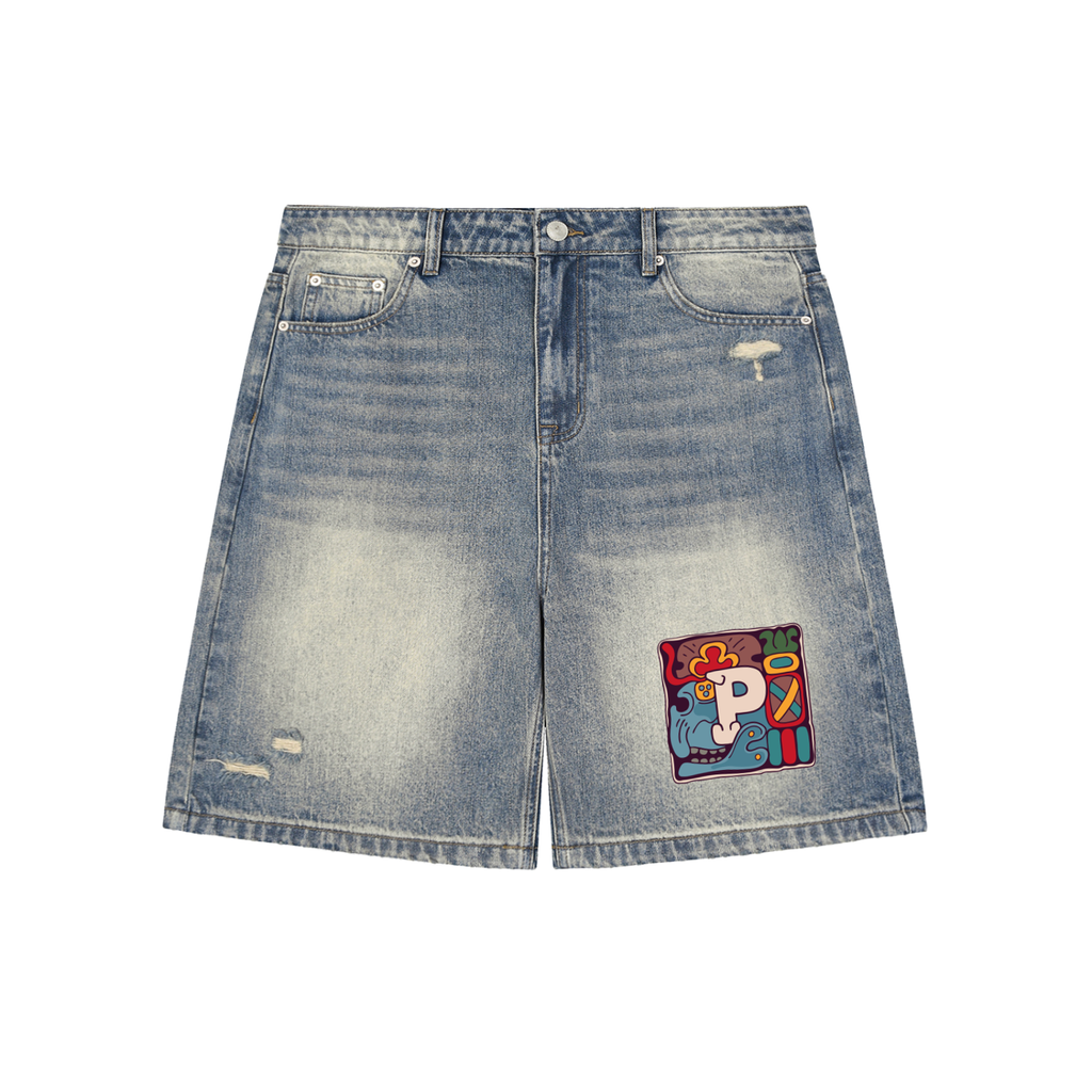 Faded Distressed Baggy Denim Shorts