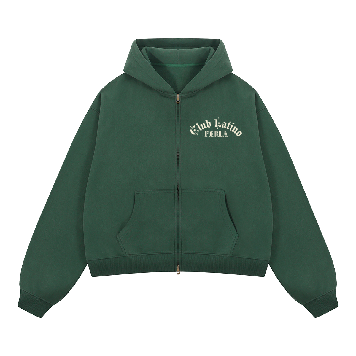 Club Latino Chest Print Boxy Cropped Zip Hoodie | PERLA